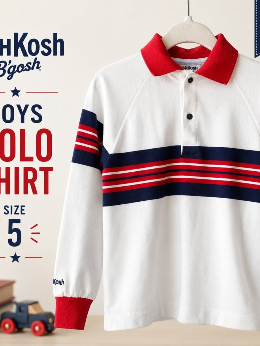 OshKosh B’gosh Boys Vintage Style Striped Rugby Polo Shirt Size 5